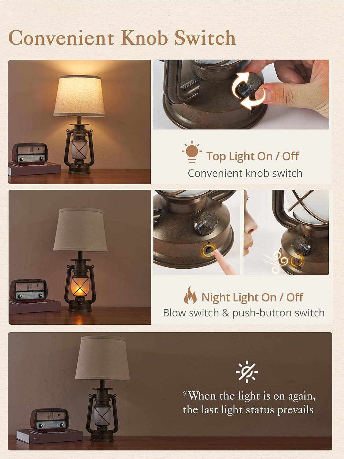 Flame Farmhouse LED Table Lamps