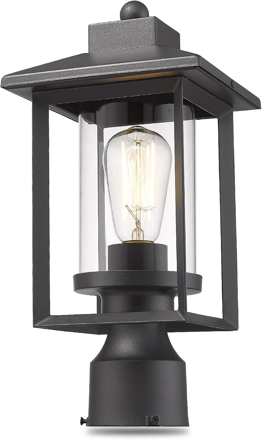 Black Glass Outdoor Post Lantern