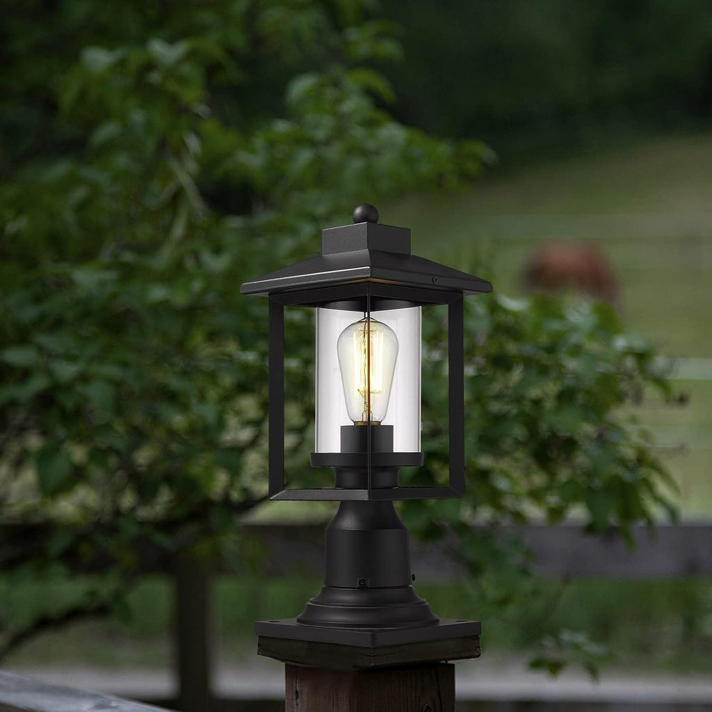 Black Glass Outdoor Post Lantern