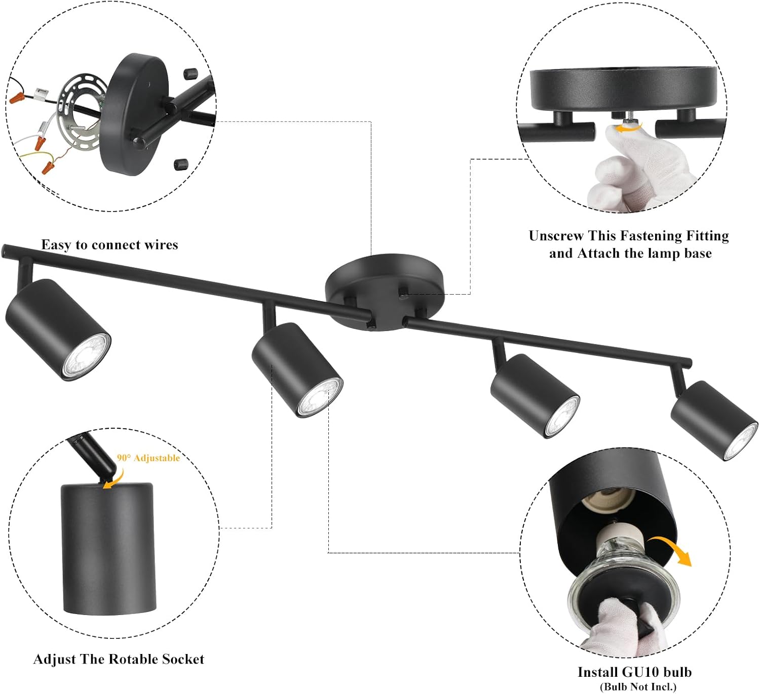Rotatable 4-Light LED Track Kit