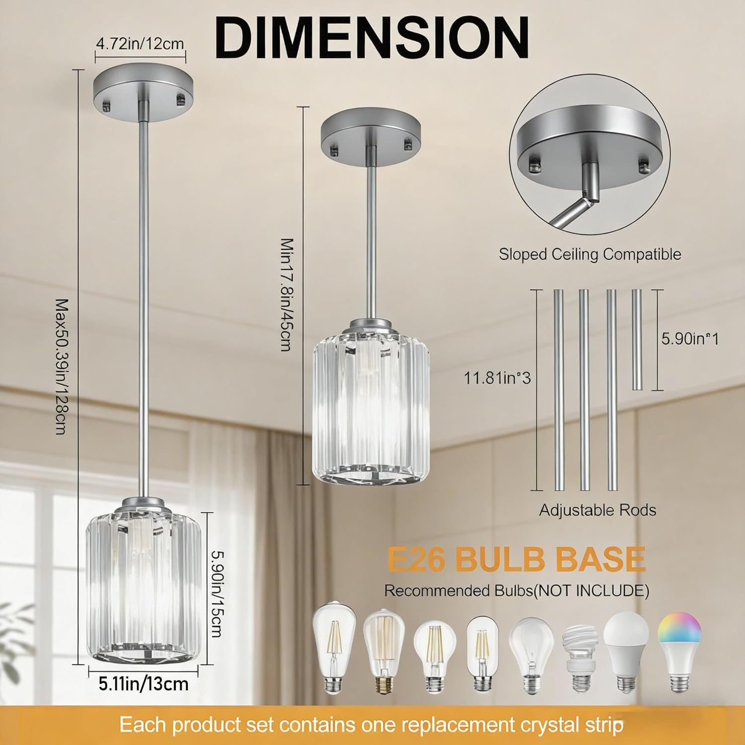 Nickel Crystal Pendant Light Set