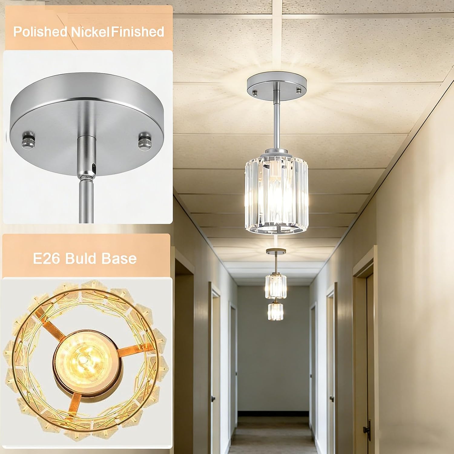 Nickel Crystal Pendant Light Set