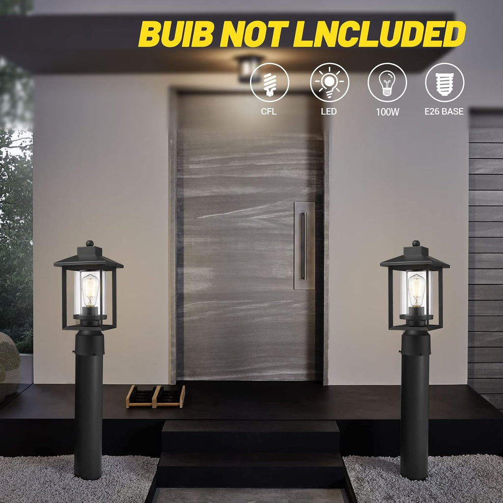 Black Glass Outdoor Post Lantern
