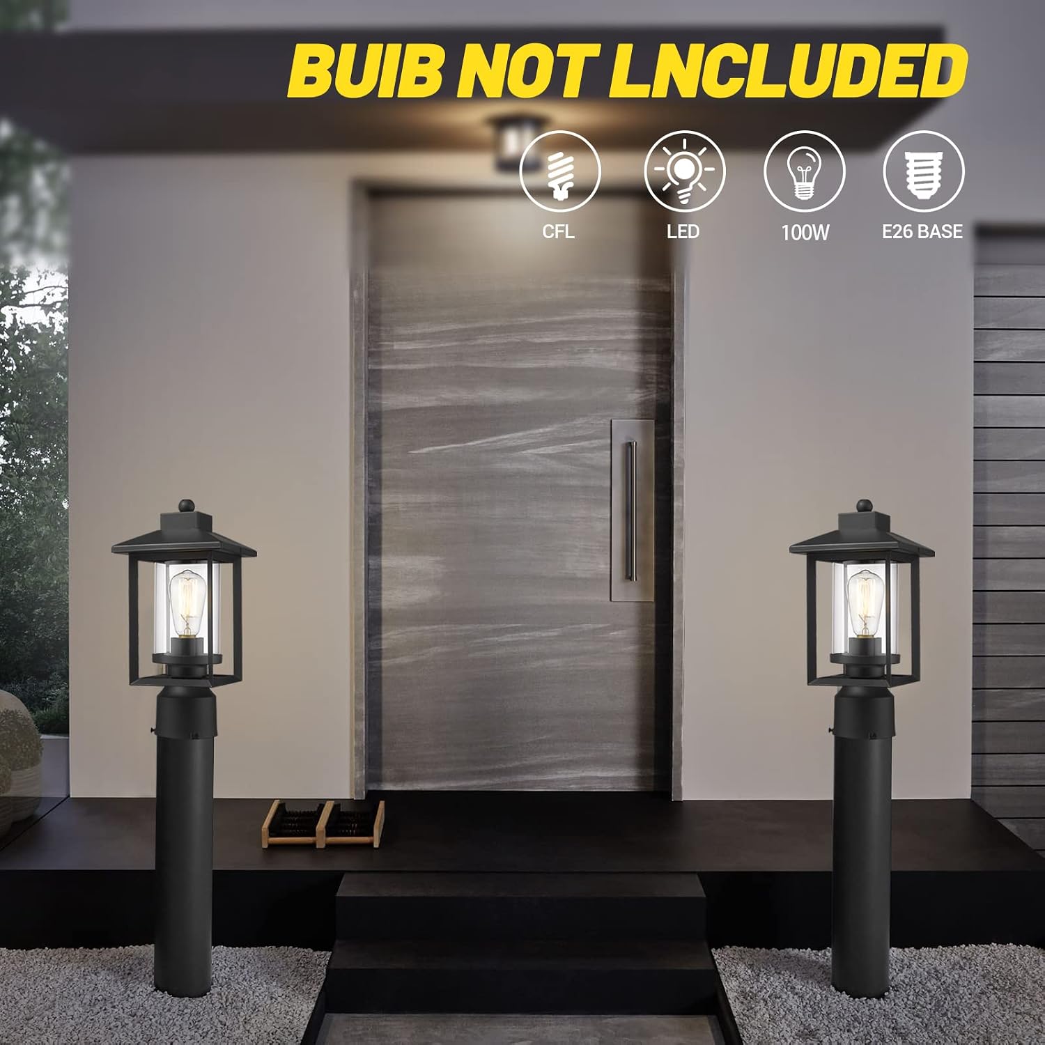 Black Glass Outdoor Post Lantern