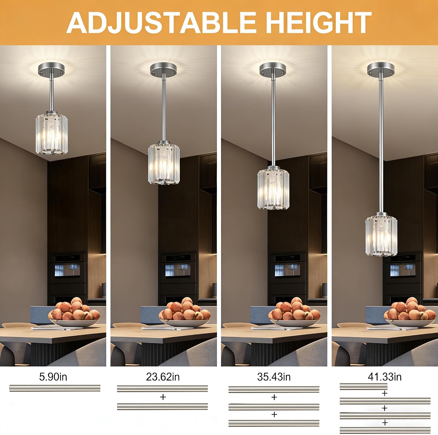 Nickel Crystal Pendant Light Set