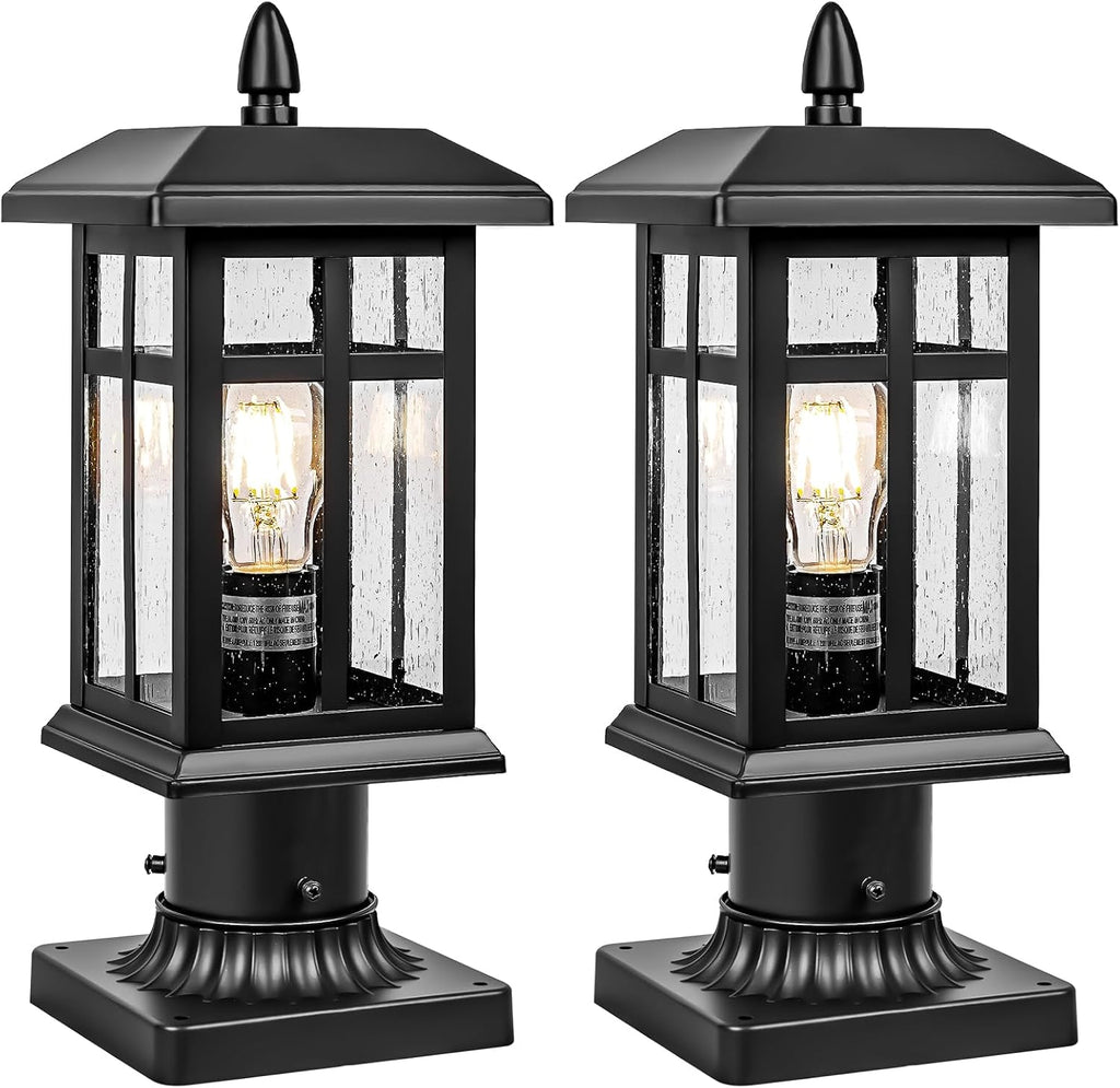 Black Glass Outdoor Post Lantern