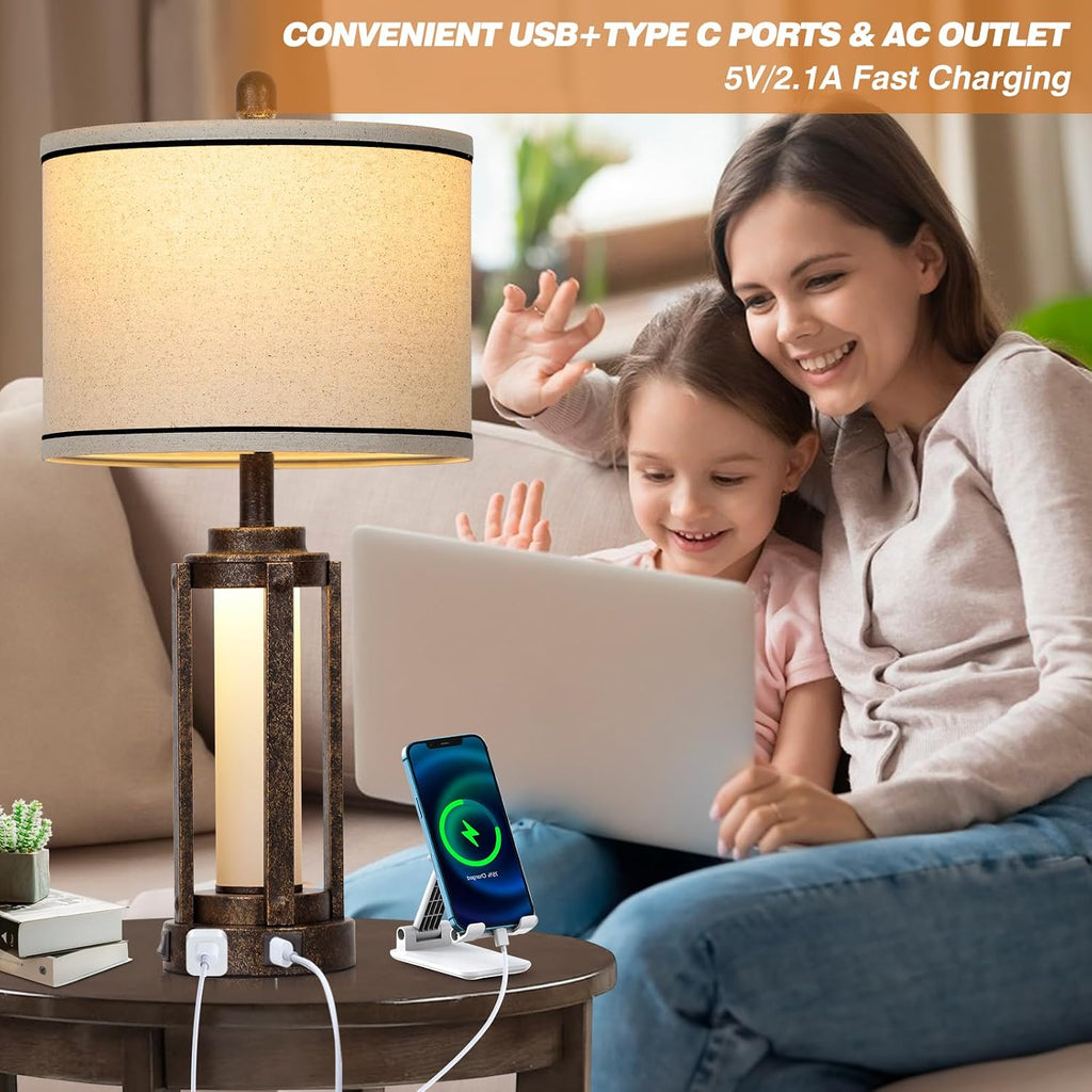 USB Farmhouse Vintage Table Lamp