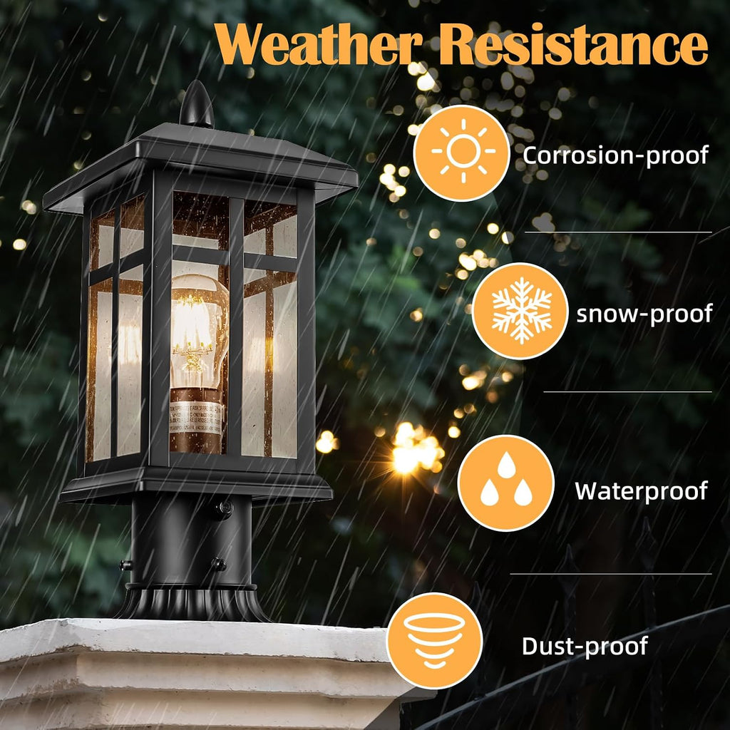 Black Glass Outdoor Post Lantern