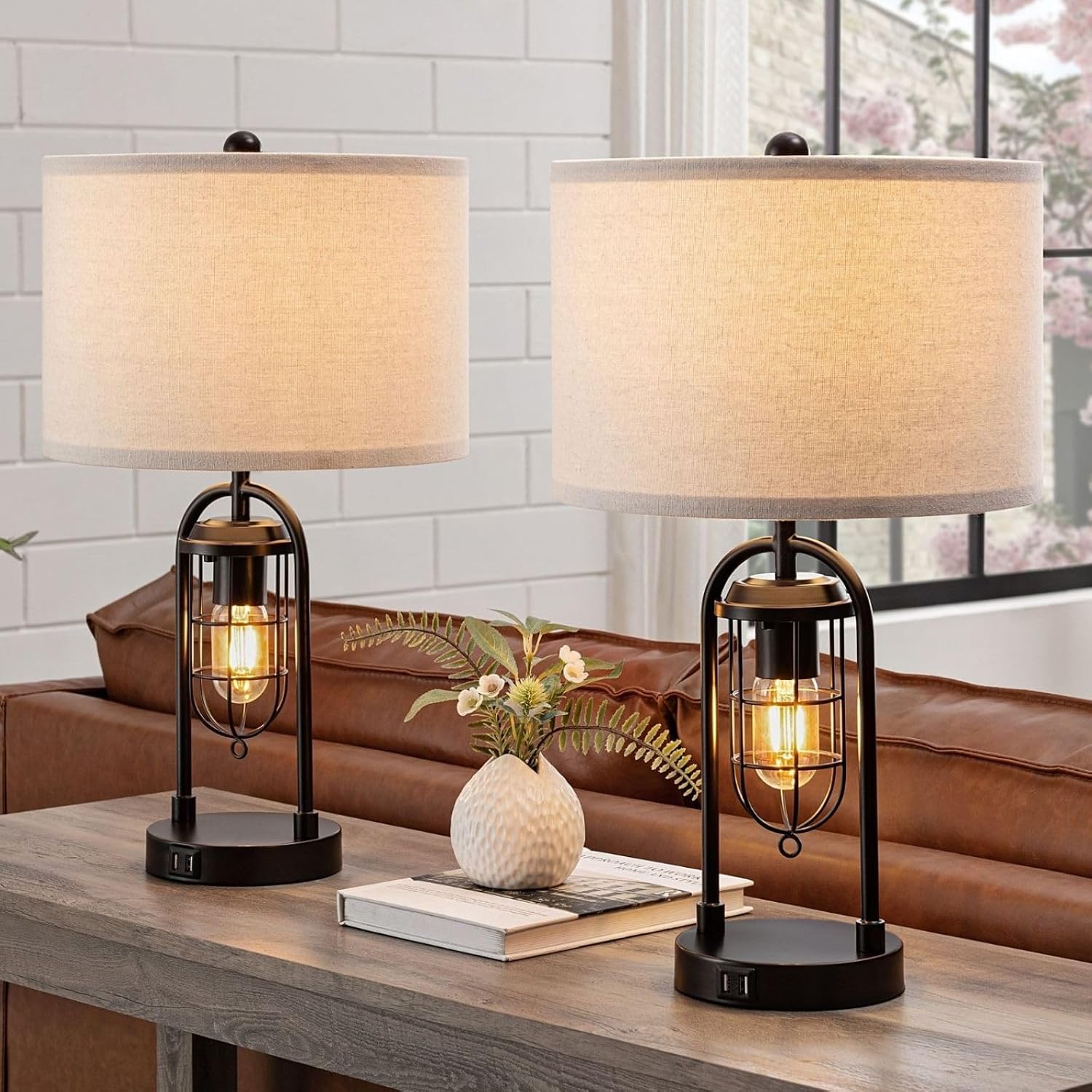 USB Farmhouse Table Lamps Set