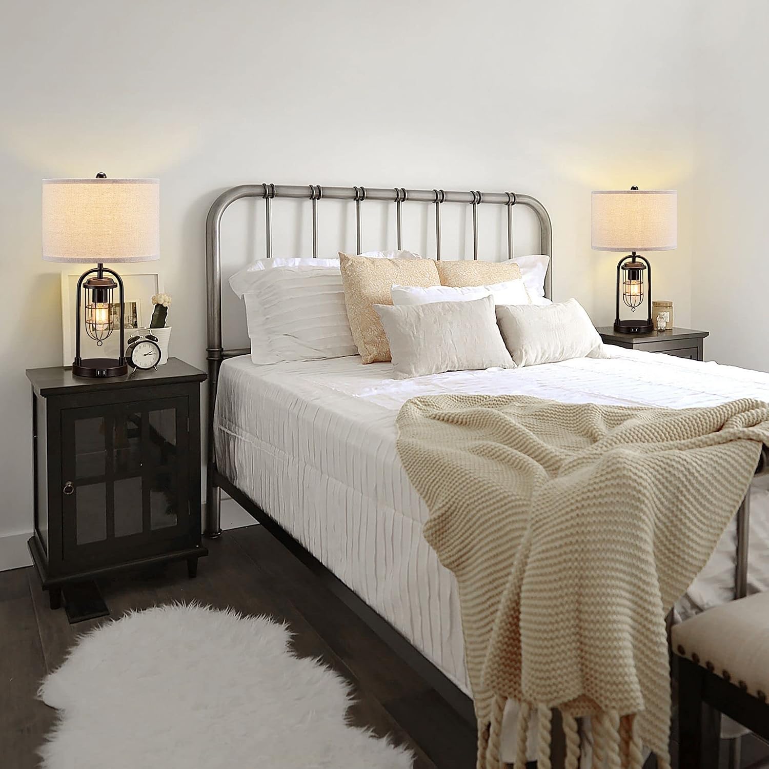USB Farmhouse Table Lamps Set