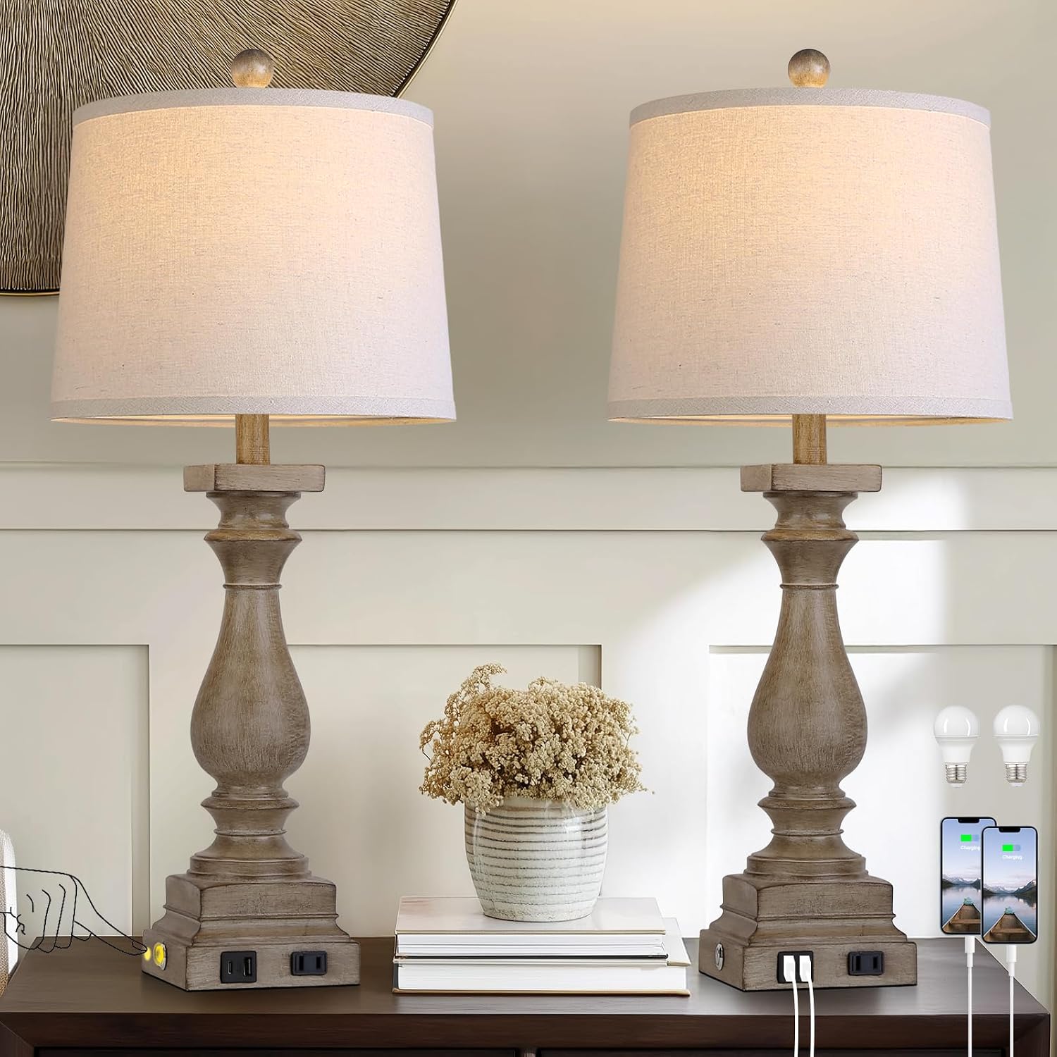 Touch USB Farmhouse Table Lamps