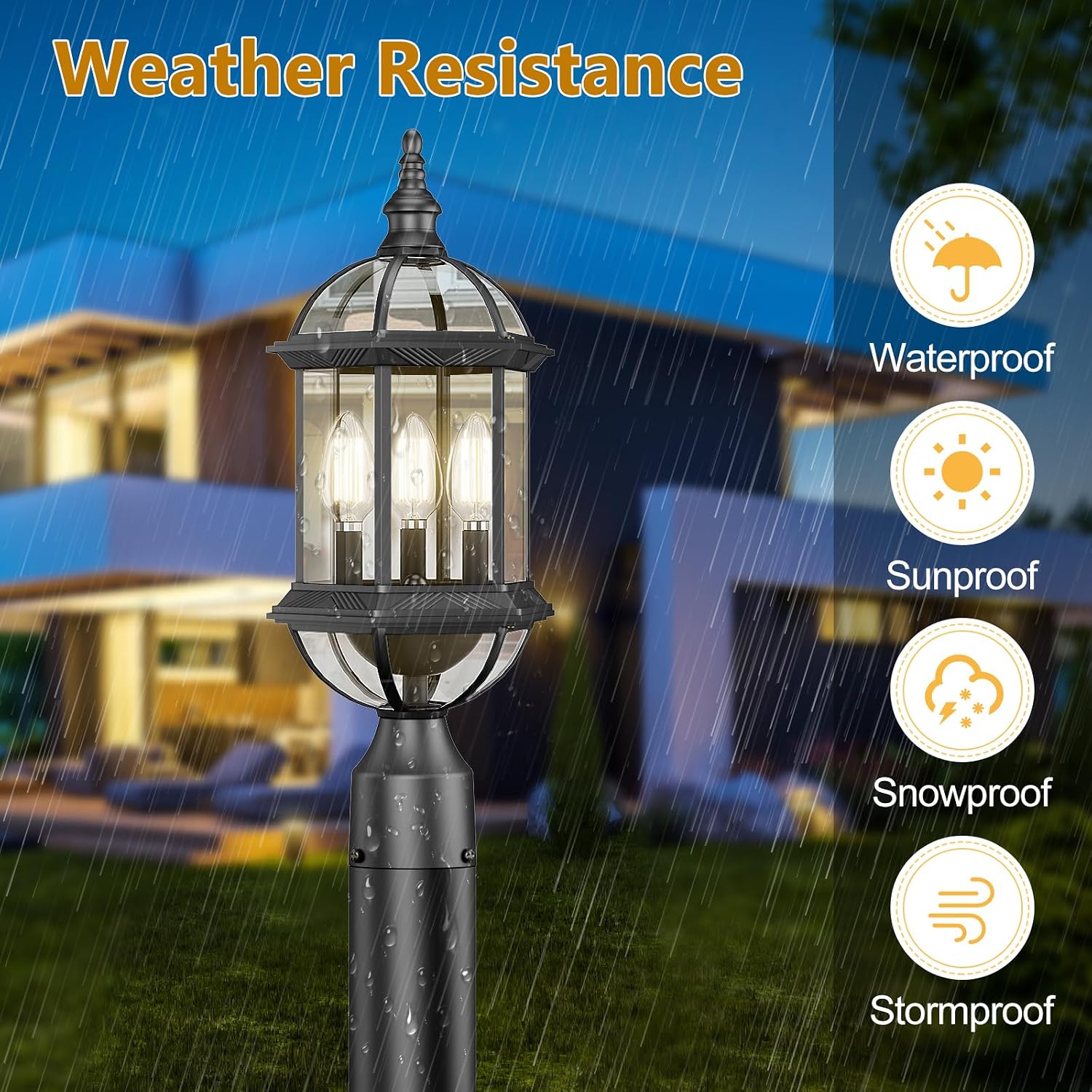 Waterproof 3-Light Post Lantern