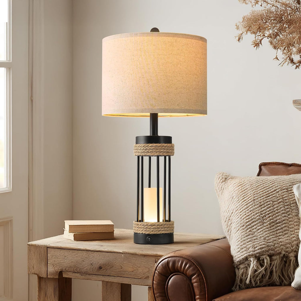 USB Farmhouse Table Lamps Set