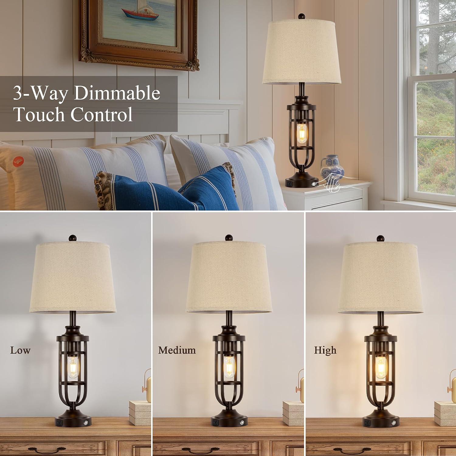 Touch USB Farmhouse Table Lamps