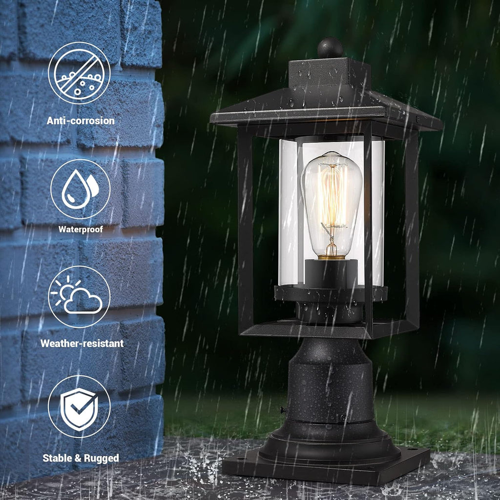 Black Glass Outdoor Post Lantern