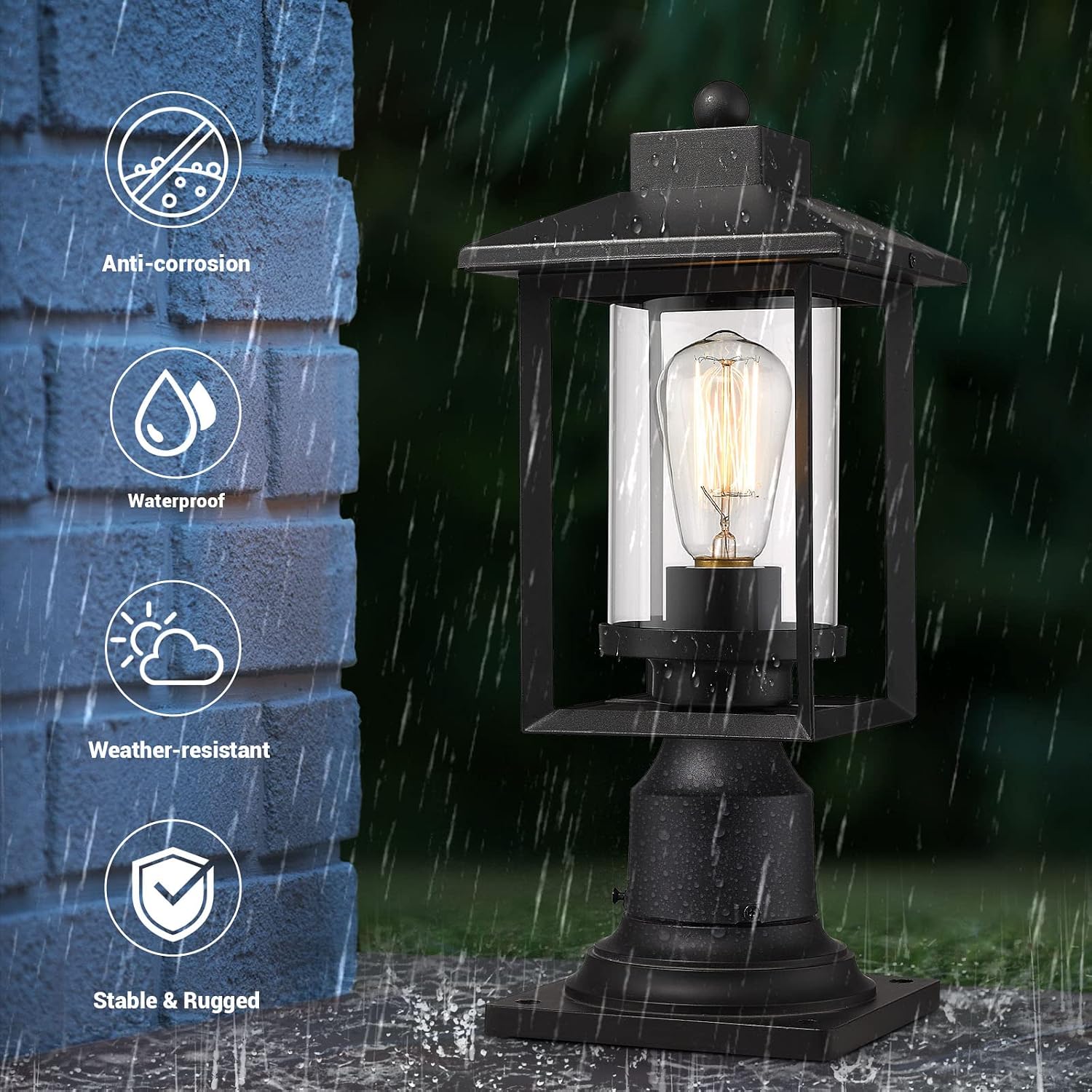 Black Glass Outdoor Post Lantern