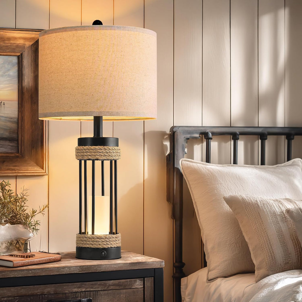 USB Farmhouse Table Lamps Set