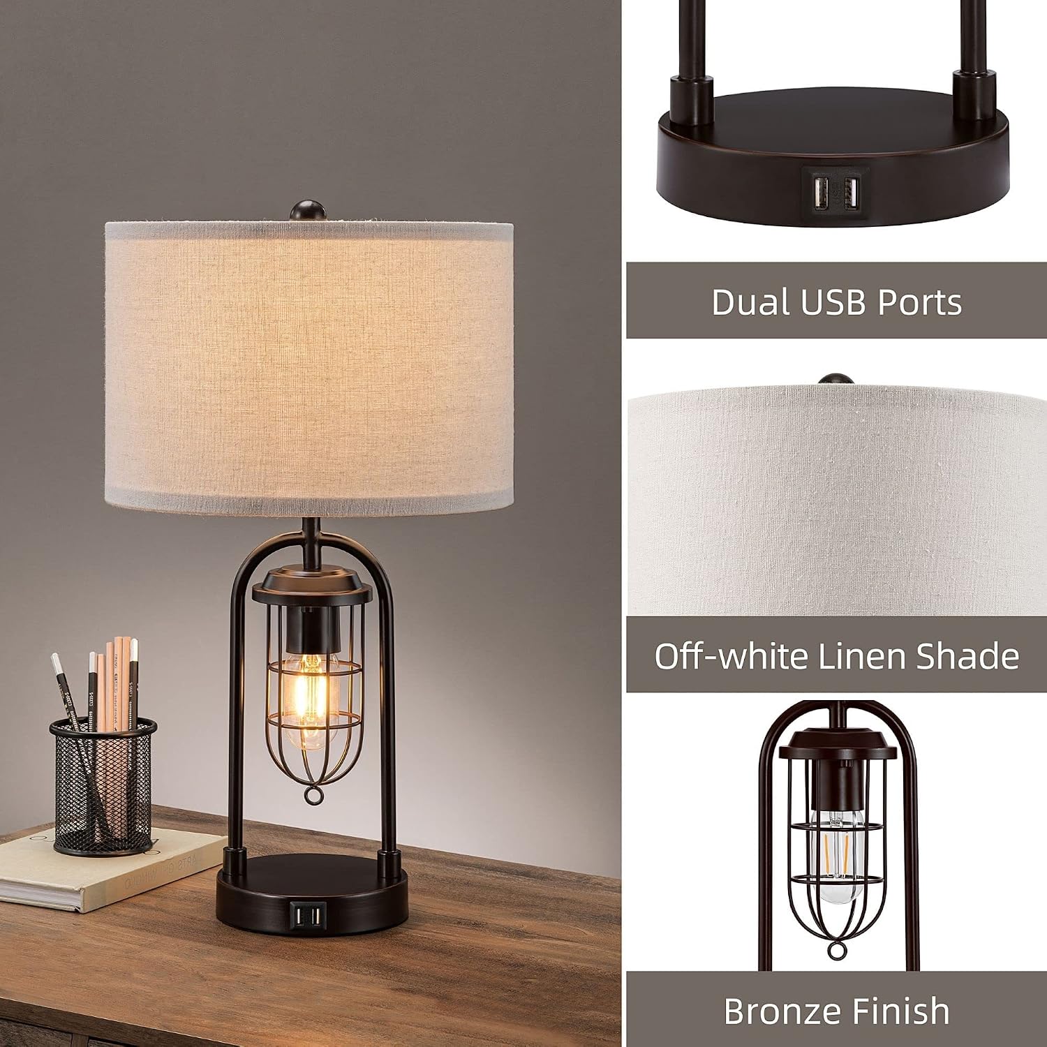USB Farmhouse Table Lamps Set