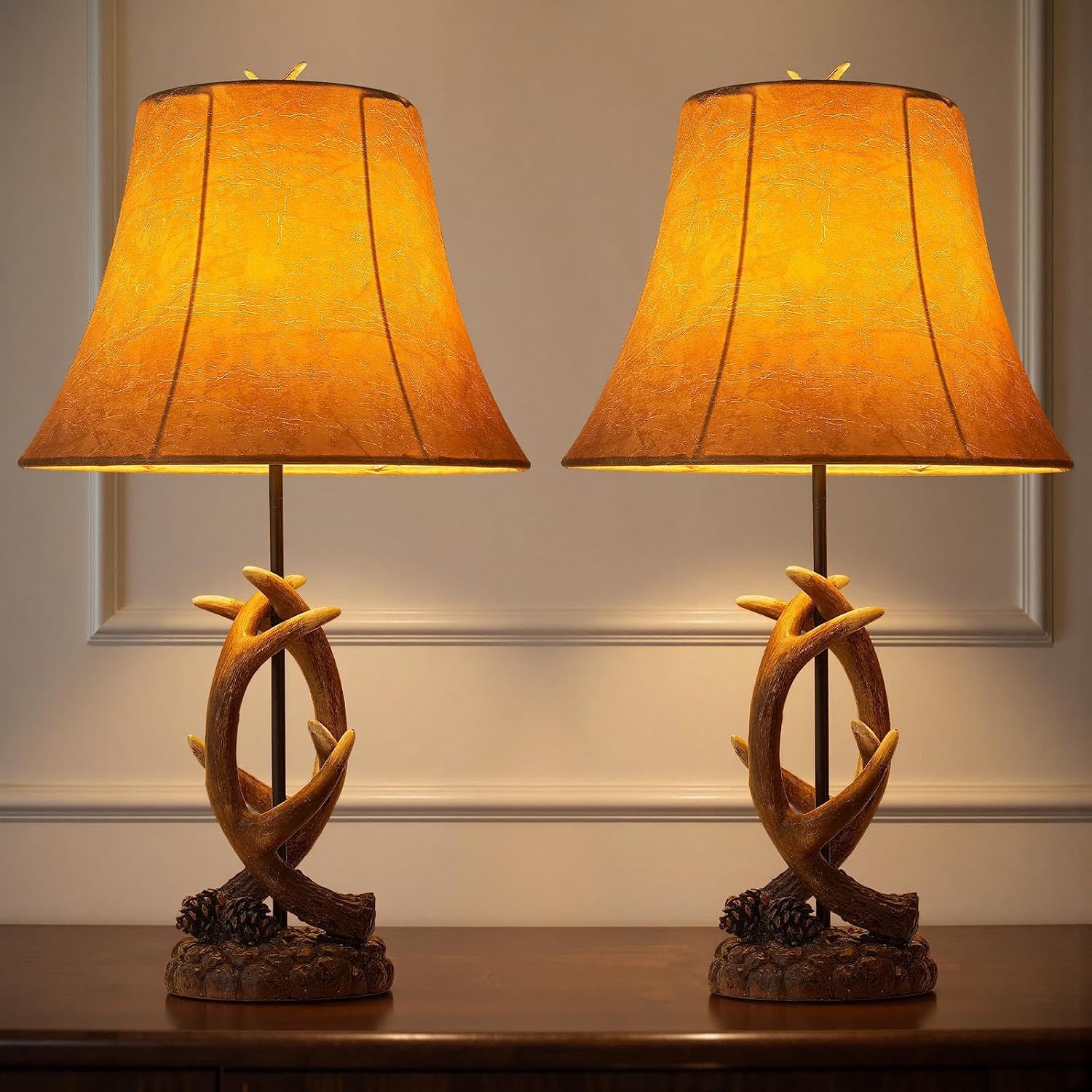 Rustic Antler Farmhouse Table Lamps