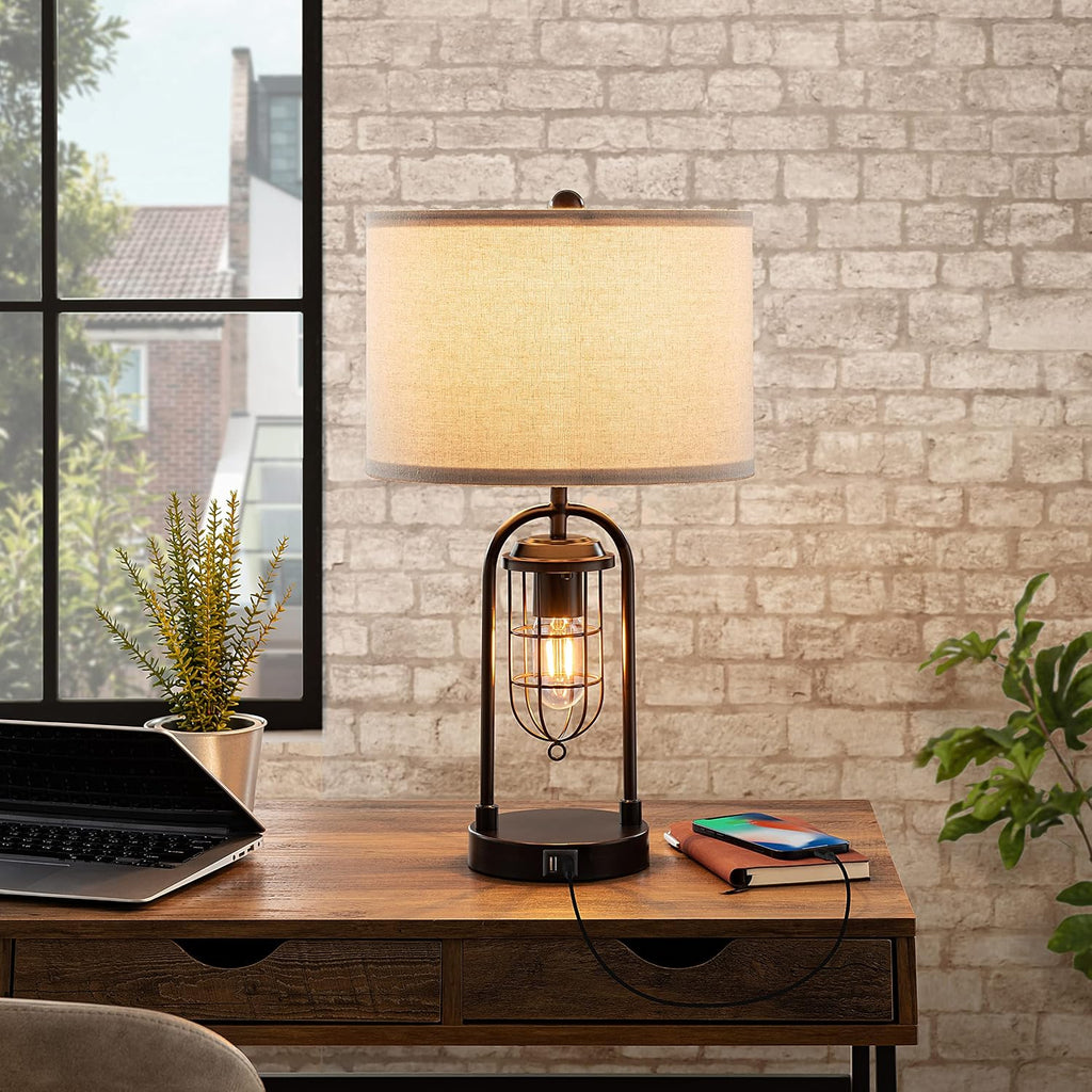 USB Farmhouse Table Lamps Set