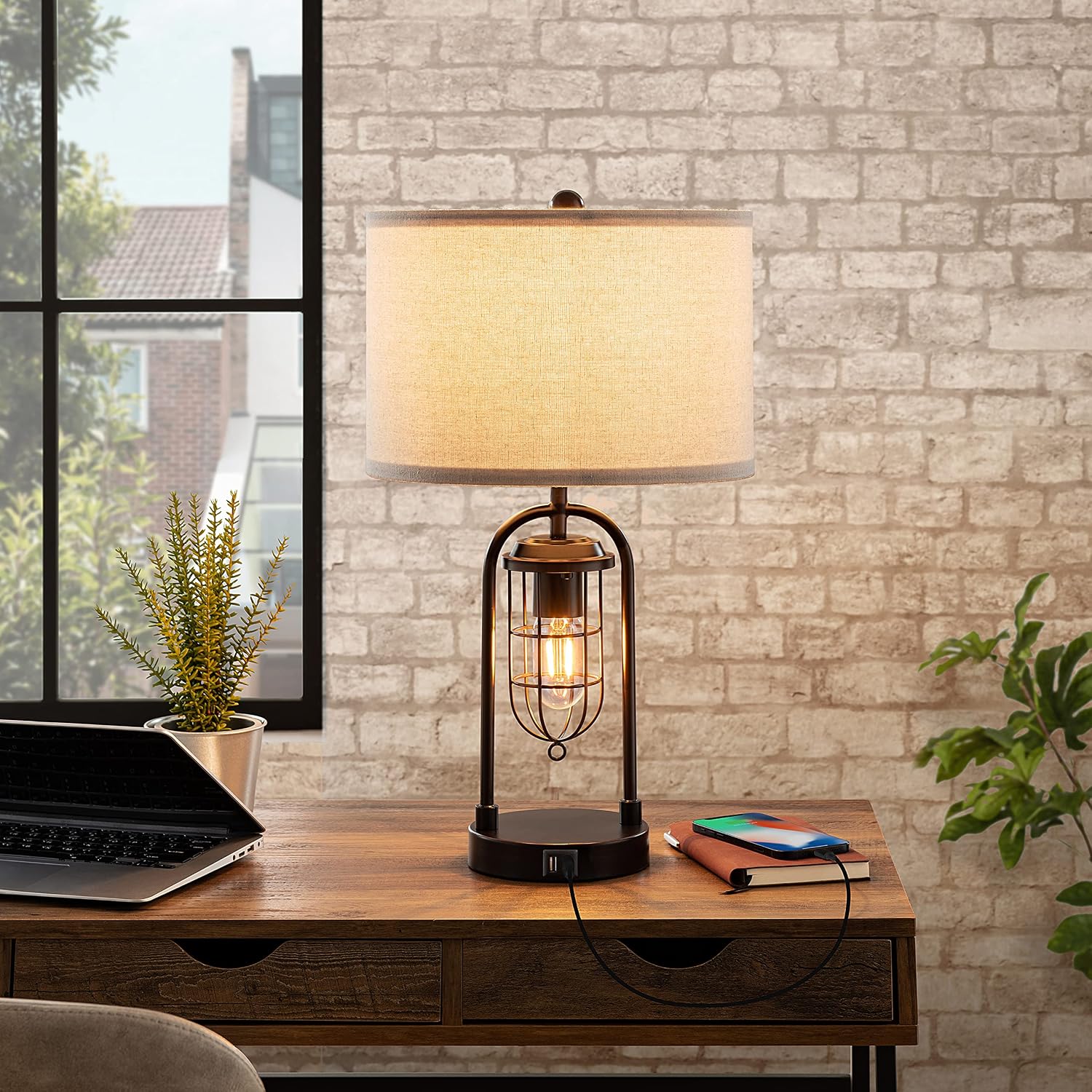 USB Farmhouse Table Lamps Set